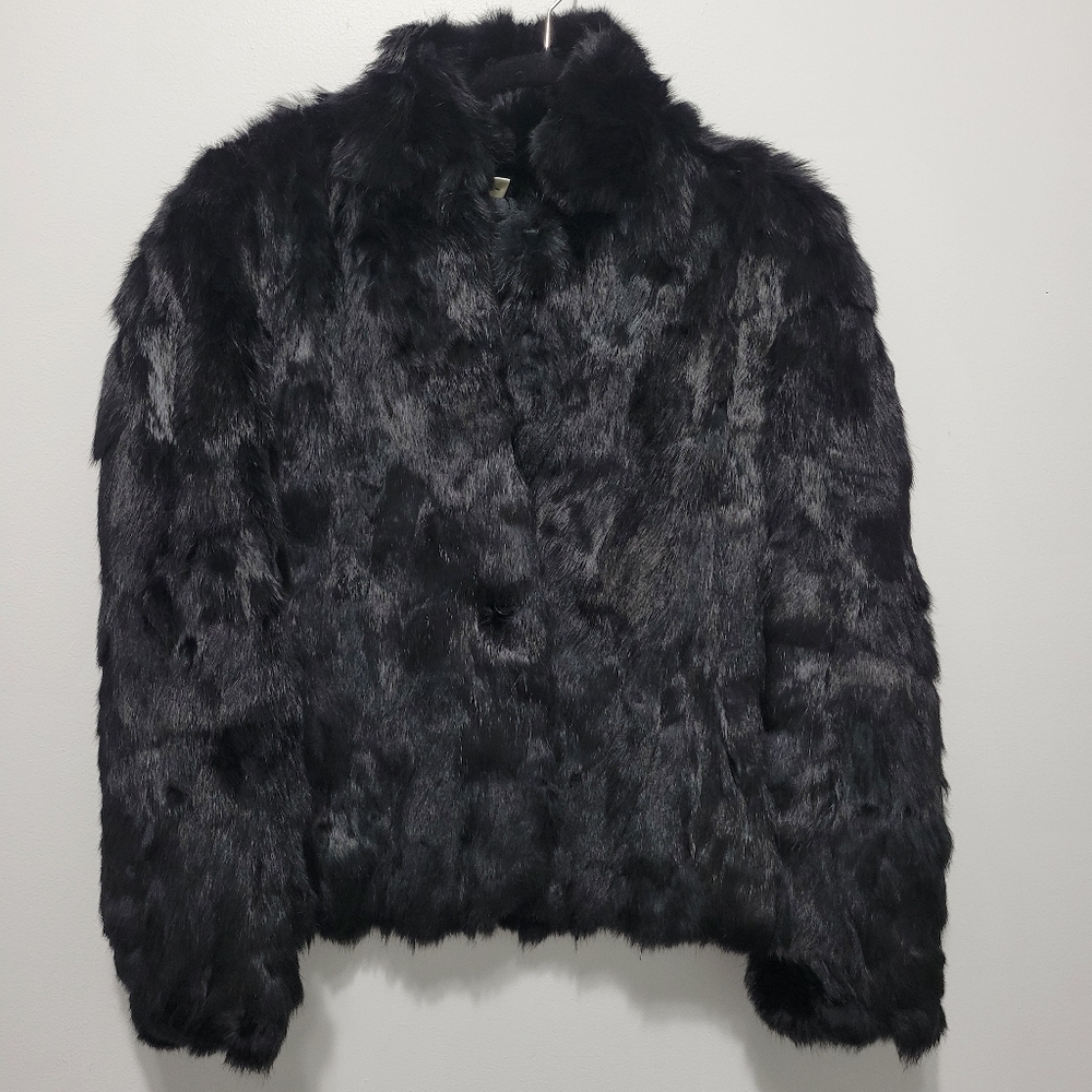 Elegant Black Fur Jacket Size Medium
